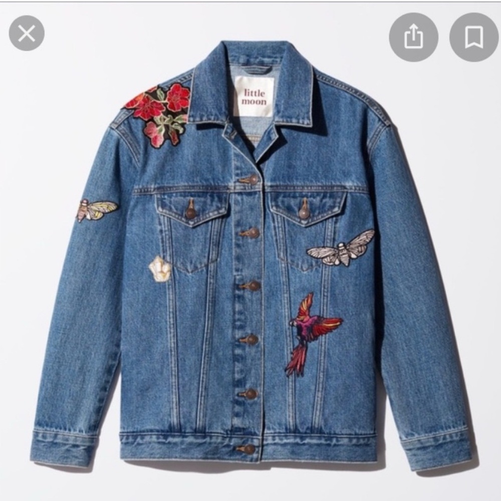 Aritzia Little Moon Jean Jacket with Embroidered Patches
